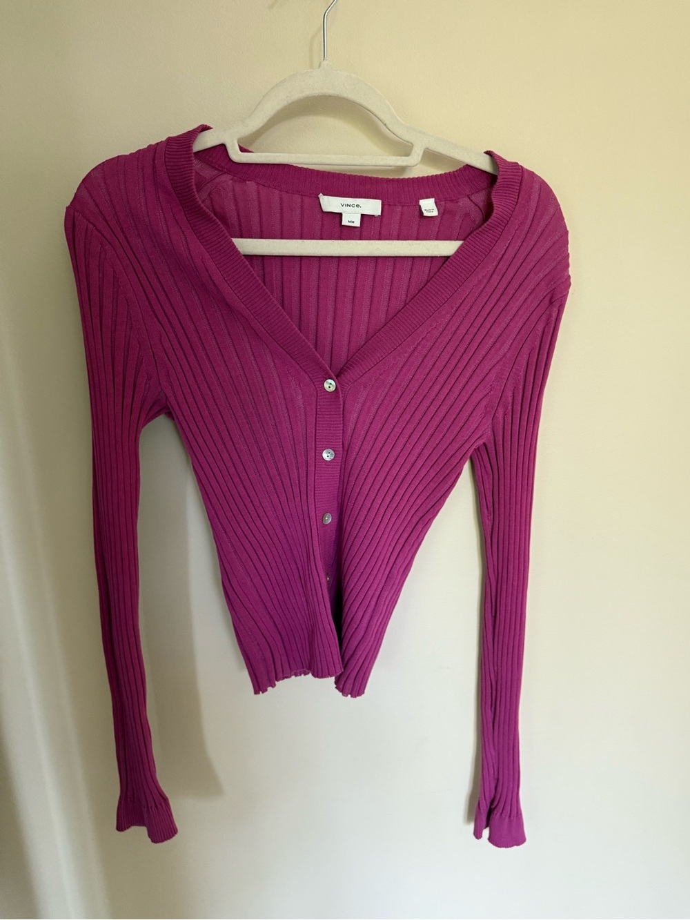 Vince Bright Fuchsia Ribbed Button-Front Cardigan - Picture 2 of 4